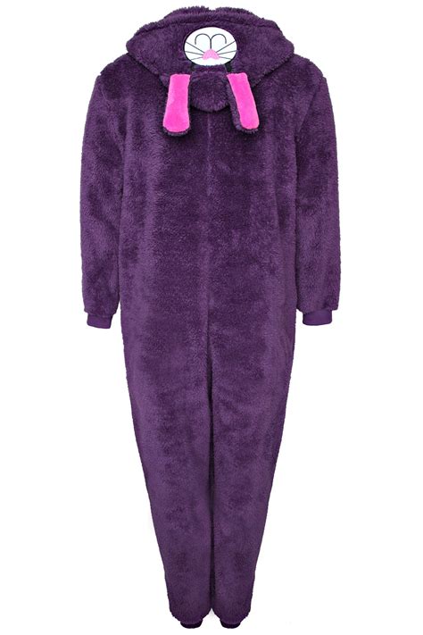 Purple Rabbit Hooded Fluffy Onesie With Zip Fastening Plus Size 1416