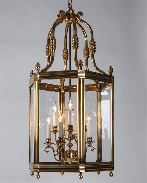 Large Antique Georgian Polished Brass Lantern With Clear Glass Panels Circa 1950 At 1stdibs