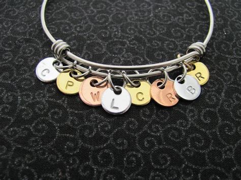 Personalized Tiny Initial Adjustable Bangle Bracelet Charm Bracelet