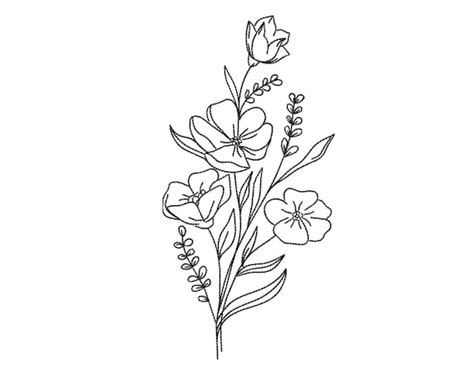 Flower Embroidery Design Floral Line Art Machine Embroidery - Etsy