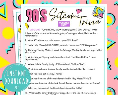 1990's Trivia 90s TV Sitcom Trivia EASY Nineties - Etsy