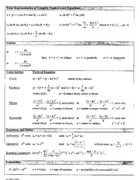 Precalculus Formulas Cheat Sheet