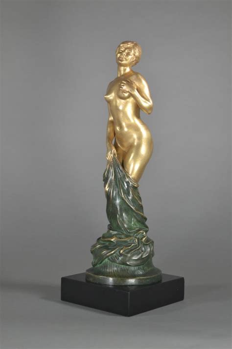 1930 Fr Joe Descomps Bronze Nude Lady Art Deco Sculptures Bronze Clocks Vases