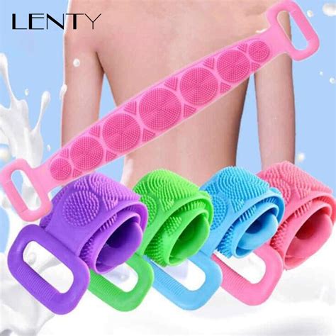 1pc Silicone Body Scrubber Bath Brush Shower Exfoliating Brush Belt Back Scrub Body Cleaner