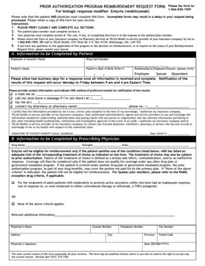 Fillable Online Entyvio Vedolizumab Prior Authorization Form Telus