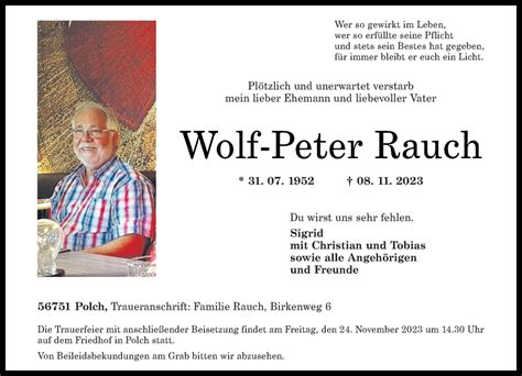 Traueranzeigen Von Wolf Peter Rauch Rz Trauer De