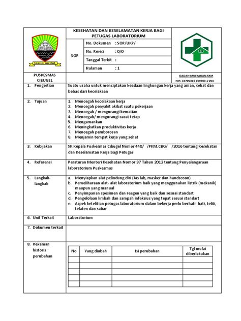 Sop Kesehatan Dan Keselamatan Kerja Bagi Petugas Laboratorium Pdf