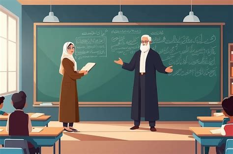 Premium Photo Muslim Teacher Professor Standing In Front Of