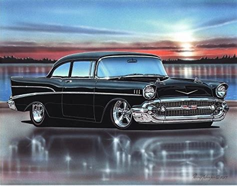 Buy 1957 Chevy 210 2 Door Sedan Hot Rod Car Art Print Black 11x14 Online At Desertcartindia