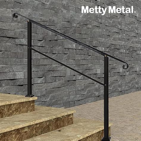 Metty Metal Outdoor Stair Railing Black Handrails For Outdoor Steps