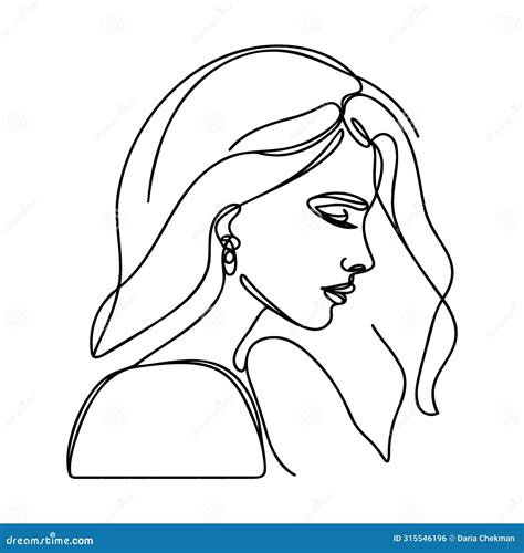 Woman Abstract Face One Line Drawing Hand Drawn Outline Illustration