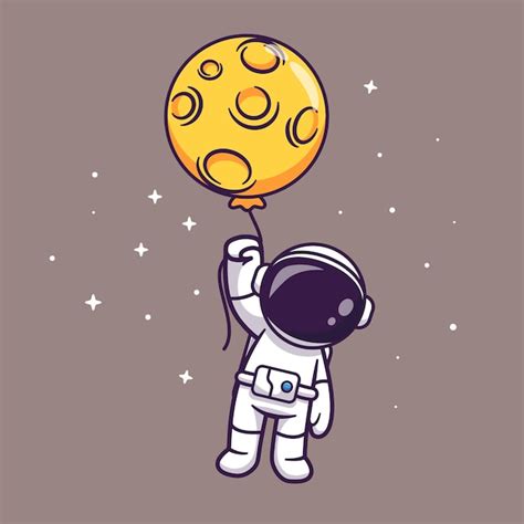 Premium Vector Cute Astronaut Floating With Moon Balloon In Space