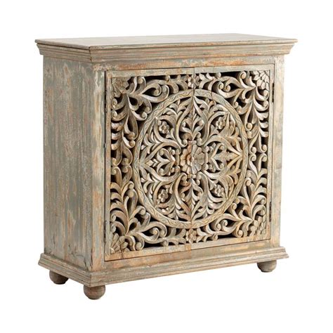 Bengal Manor Mango Wood Carved 2 Door Cabinet Gray Homesquare