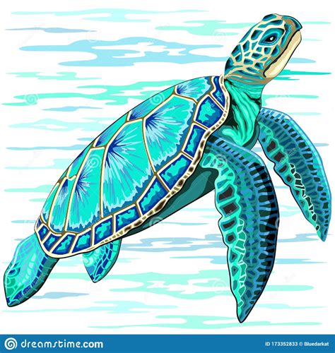 Sea Turtle Turquoise Oceanlife Vector Art Stock Vector Illustration