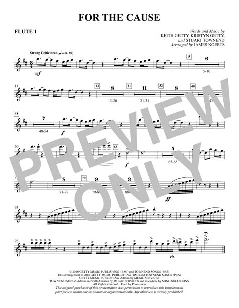 For The Cause Arr James Koerts Flute 1 By Keith And Kristyn Getty Sheet Music For Choir