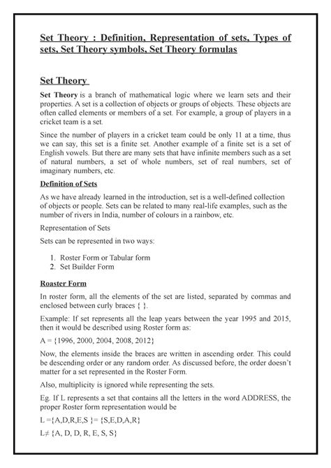 Set Theory Its Lecture Note Set Theory Definition Representation