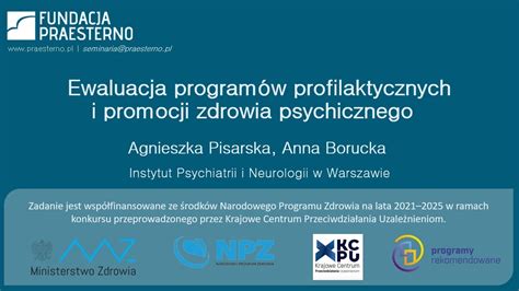 Ewaluacja programów profilaktycznych i promocji zdrowia psychicznego