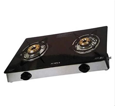 Glass Top Gas Stove Surya Crystal Burner Automatic Ignition Glass