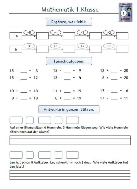 Kostenloses Arbeitsblatt 1 Klasse Mathematik Textaufgaben Mathe