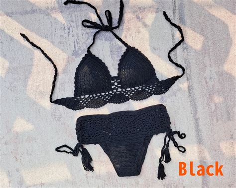 Hand Crochet Bikini Lace Top And Tassel Tie Rope High Waist Bottom Beach Party Fashion Piece