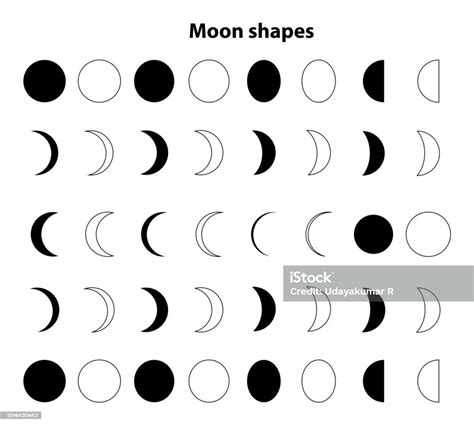 Moon Shapes Filled And Outline On Vector Illustration On White