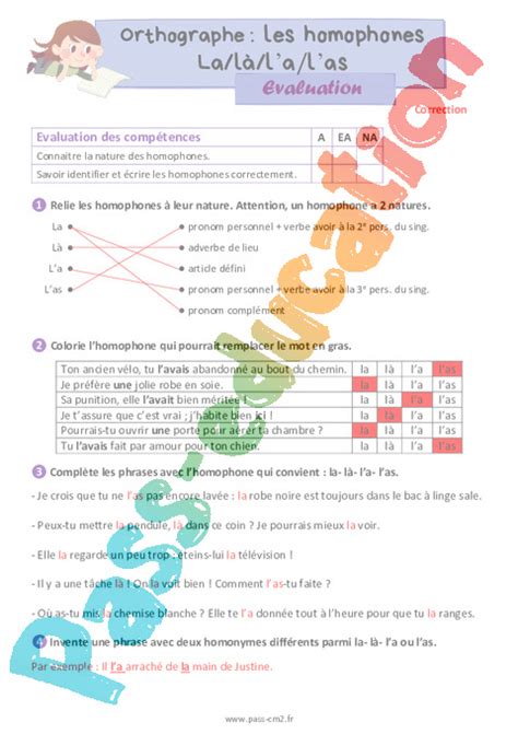 Les Homophones Grammaticaux La L La Las Valuation D