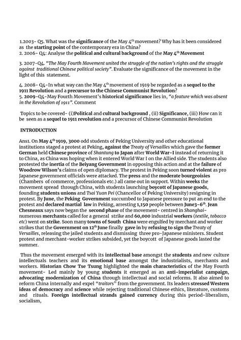 May Fourth Movement Summary BA Hons History 1 Q5 What Was The