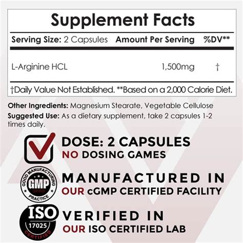 L-Arginine Capsules | 750mg | Fermented & Vegan | Nitric Oxide, Blood ...