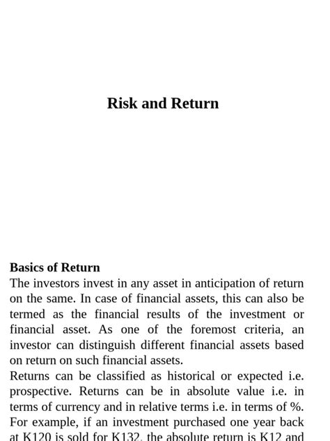 understanding risk  return  investments  financial risk