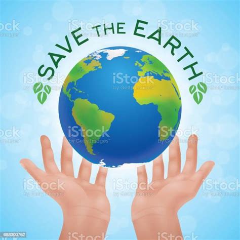 Eco Poster Of Two Human Hands Holding Planet Earth Stock Illustration