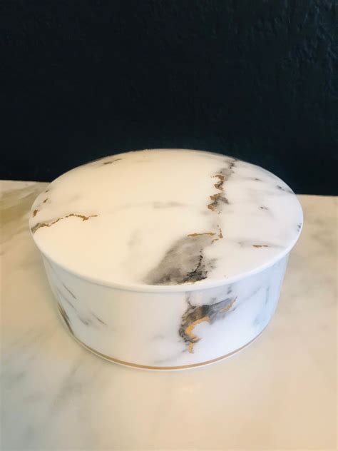 Prouna Marble Venice Fog Fine Bone China Trinket Holder Covered Lid Etsy