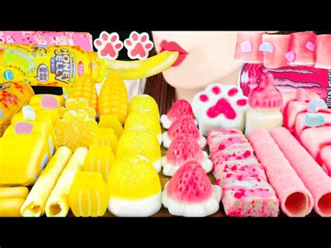 ASMRYELLOW PINK DESSERTS MUKBANG 먹방 食べる音 EATING SOUNDS NO TALKING