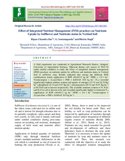 Pdf Effect Of Integrated Nutrient Management Inm Practices On Growth Yield And Oil Yield Of