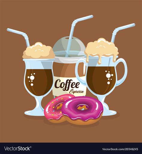 Delicious Iced Coffee Cup And Donuts Royalty Free Vector