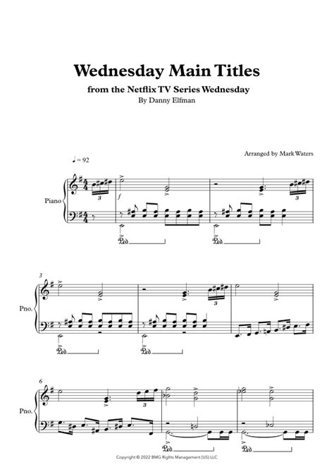 Wednesday Main Titles Arr Mark Waters By Danny Elfman Sheet Music