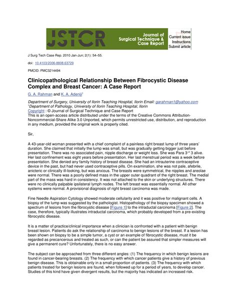 Pdf Clinicopathological Relationship Between Fibrocystic Disease