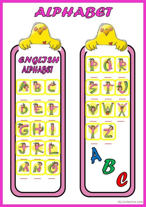 ALPHABET Bookmark Vocabulary Flashca English ESL Worksheets Pdf Doc