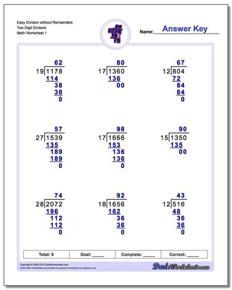 Long Division Worksheets Long Division Worksheets Division