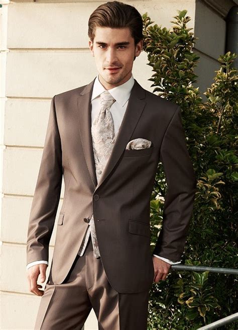 Custom Mens Wedding Tuxedos Brown Mens Suits Notched Lapel Wedding Suits For Men Groom Suits Two