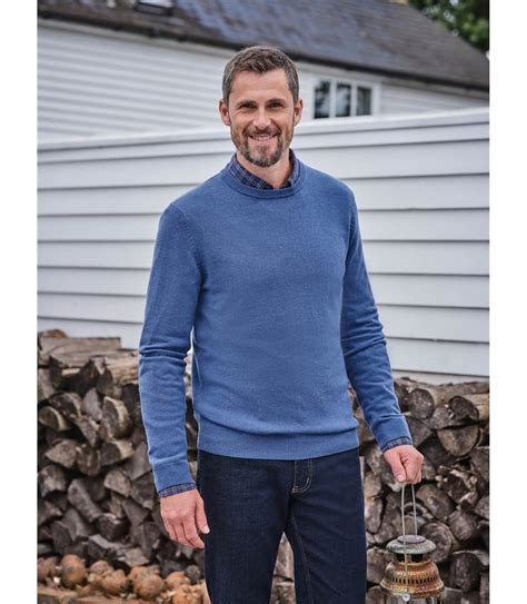 Mid Blue Cashmere Merino Crew Neck Sweater WoolOvers US