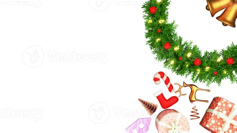 3d Render Top View Of Christmas Festival Elements Decorated Background