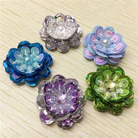 Cm Sequins Crystal Beaded Flower Applique Cloth Diy Brooch Etsy