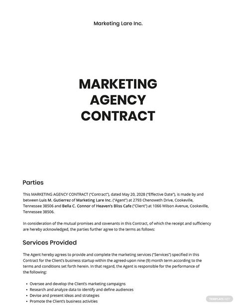 Digital Marketing Contract Template Google Docs Word Template Net