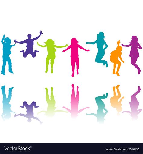 Set Of Colorful Children Silhouettes Jumping Vector Image