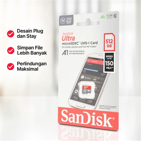 SanDisk Ultra MicroSDXC Card UHS I Class 10 A1 150MB S 512GB SDSQUAC