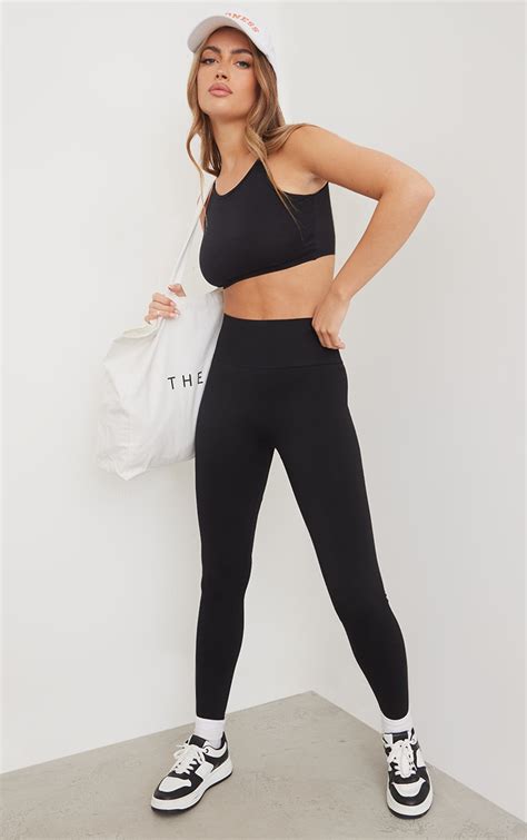 Black Racer Neck Sports Crop Top Activewear Prettylittlething