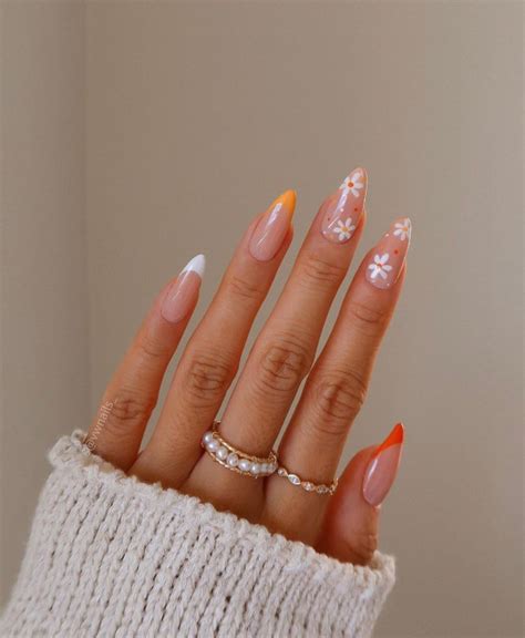 Pretty Floral Nail Designs Flower Orange French Tip Nails I Take