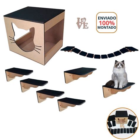 Playground Para Gato Pcs Em Mdf Carpete Ponte Prateleira Degrau