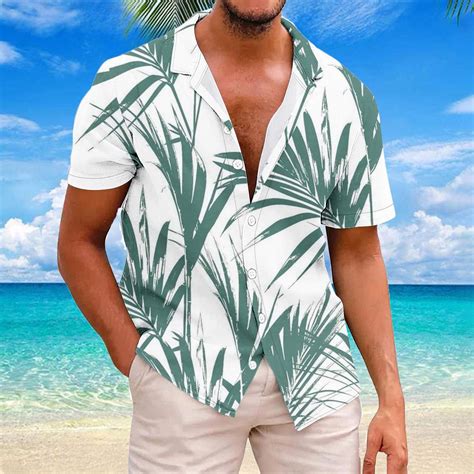 Poteti Men Summer Shirts Hawaii Beach Short Sleeve Casual Tropical