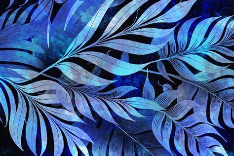 Buy Blue Tropical Leaf Art Wallpaper Online Happywall